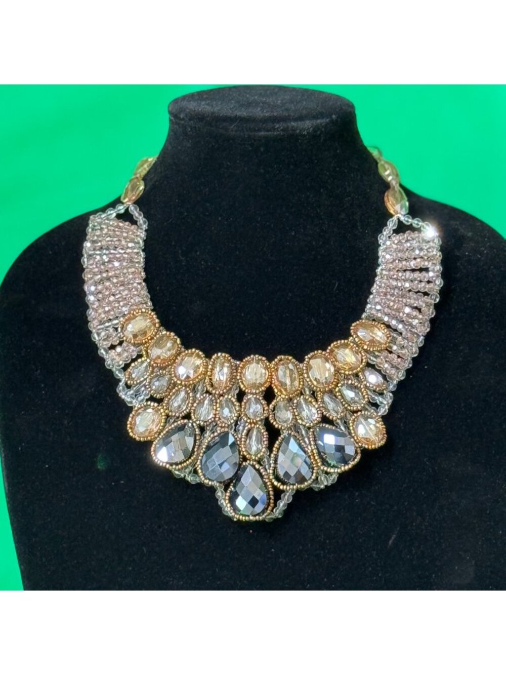 CHICO'S Statement Necklace Neutral Colored Rhinestones Adjustable Chain Length